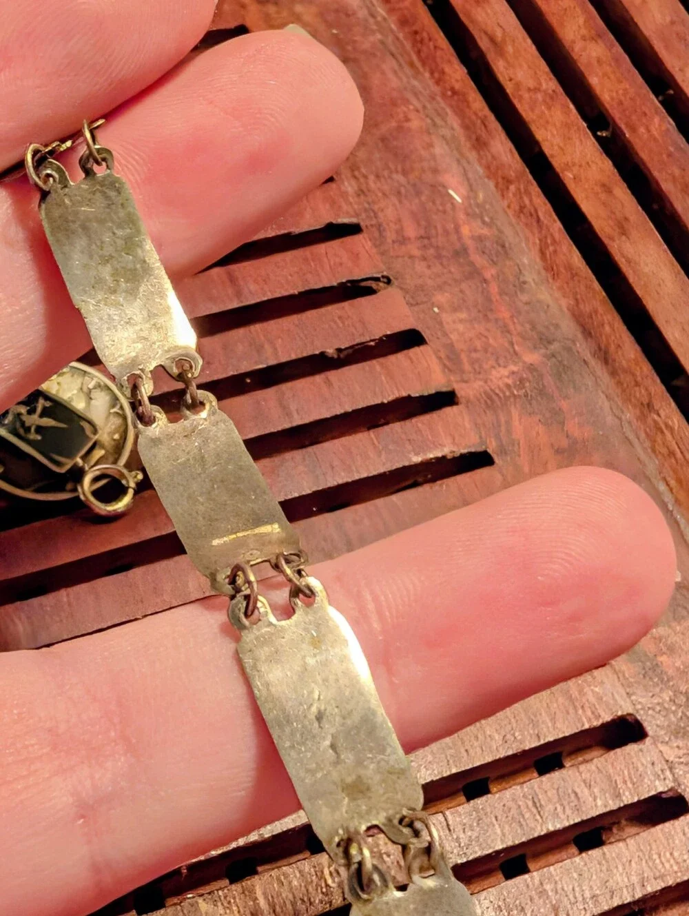 Vintage Sterling Silver Siam Goddess Dancer Panel Link Bracelet